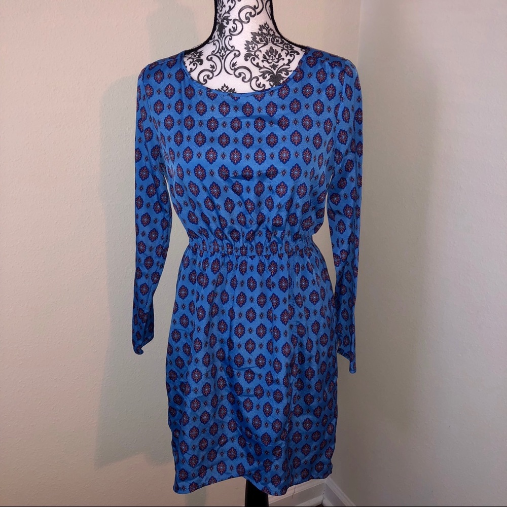 J Crew Factory Blue Medallion Tulip Hem Dress